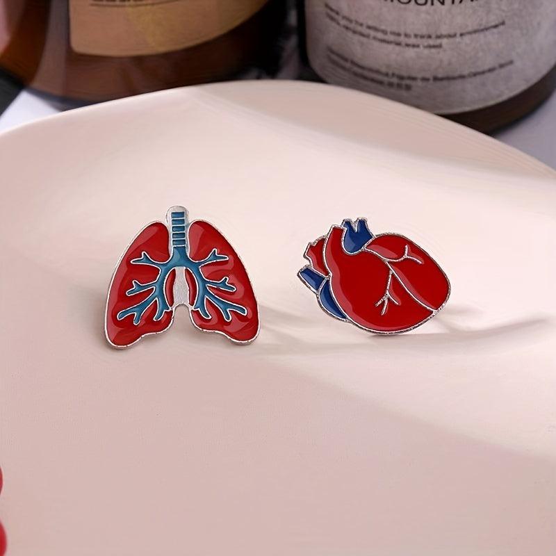 2pcs Heart-shaped Metal Brooch Red Heart Lung Accessories