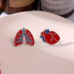 2pcs Heart-shaped Metal Brooch Red Heart Lung Accessories
