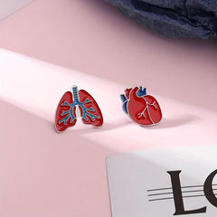 2pcs Heart-shaped Metal Brooch Red Heart Lung Accessories