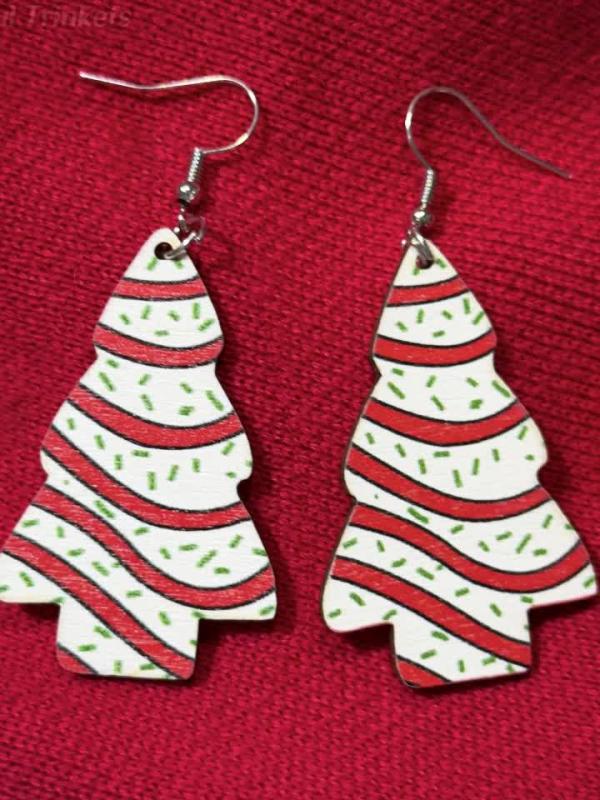 Christmas Tree Print Dangling Earrings - Gift For Women Girls