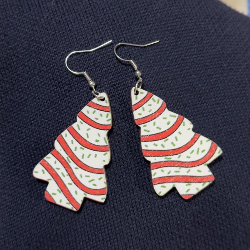 Christmas Tree Print Dangling Earrings - Gift For Women Girls