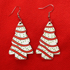 Christmas Tree Print Dangling Earrings - Gift For Women Girls