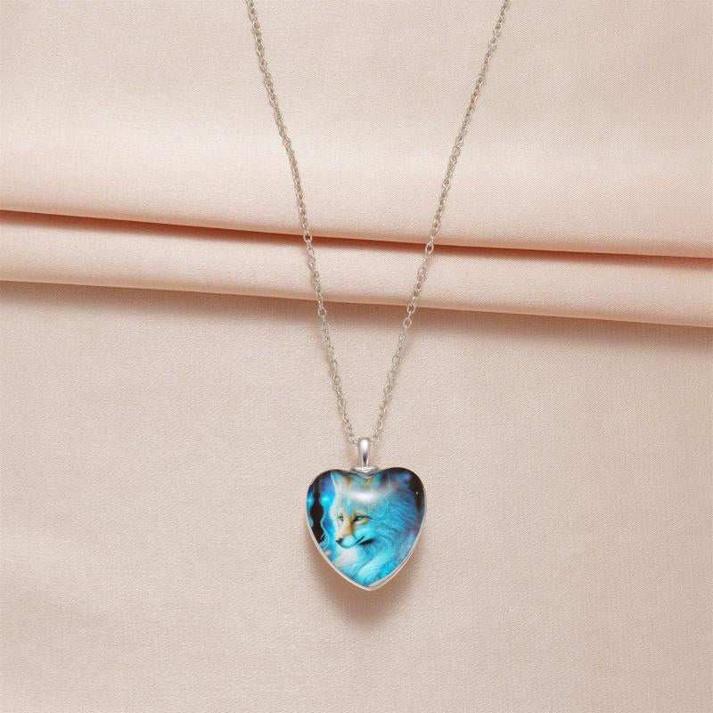 Heart Fox Pendant Necklace Toy Anniversary Christmas Gift