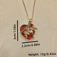 Heart Rhinestone Pendant Necklace for Women, Holiday Party Gift