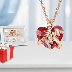 Heart Rhinestone Pendant Necklace for Women, Holiday Party Gift