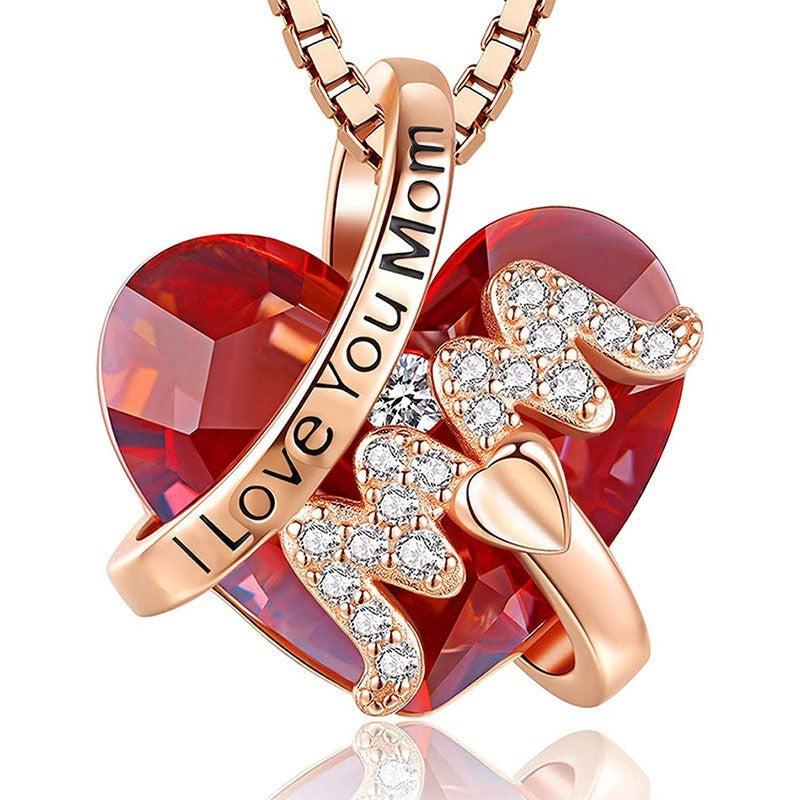 Heart Rhinestone Pendant Necklace for Women, Holiday Party Gift