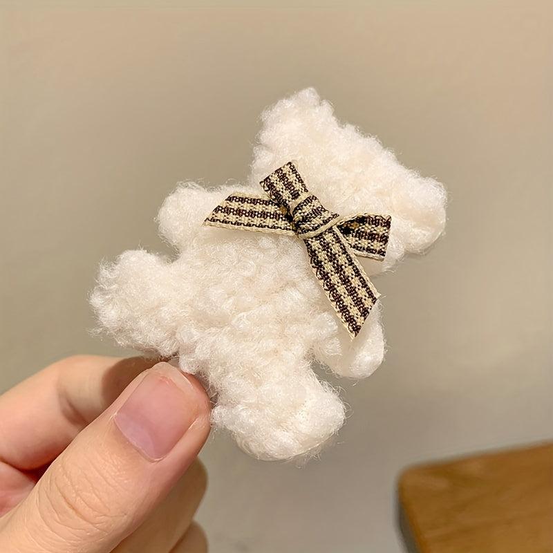 Autumn Winter Plush Bear Hairpin Side Clip Hair Accessory