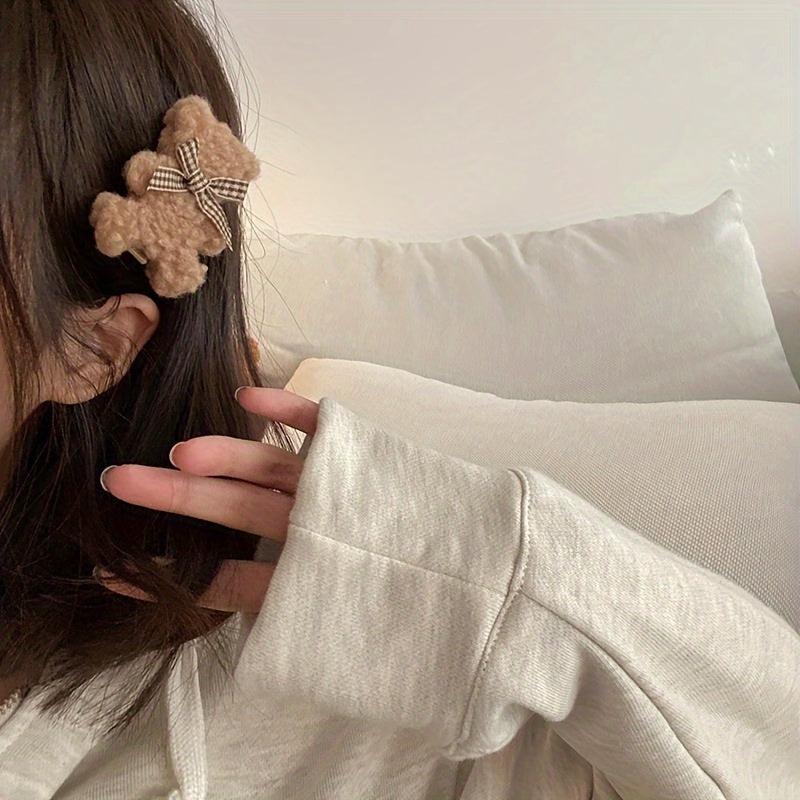 Autumn Winter Plush Bear Hairpin Side Clip Hair Accessory
