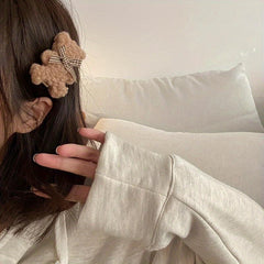 Autumn Winter Plush Bear Hairpin Side Clip Hair Accessory