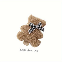 Autumn Winter Plush Bear Hairpin Side Clip Hair Accessory