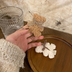 Autumn Winter Plush Bear Hairpin Side Clip Hair Accessory