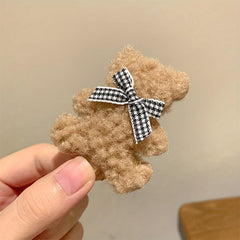 Autumn Winter Plush Bear Hairpin Side Clip Hair Accessory