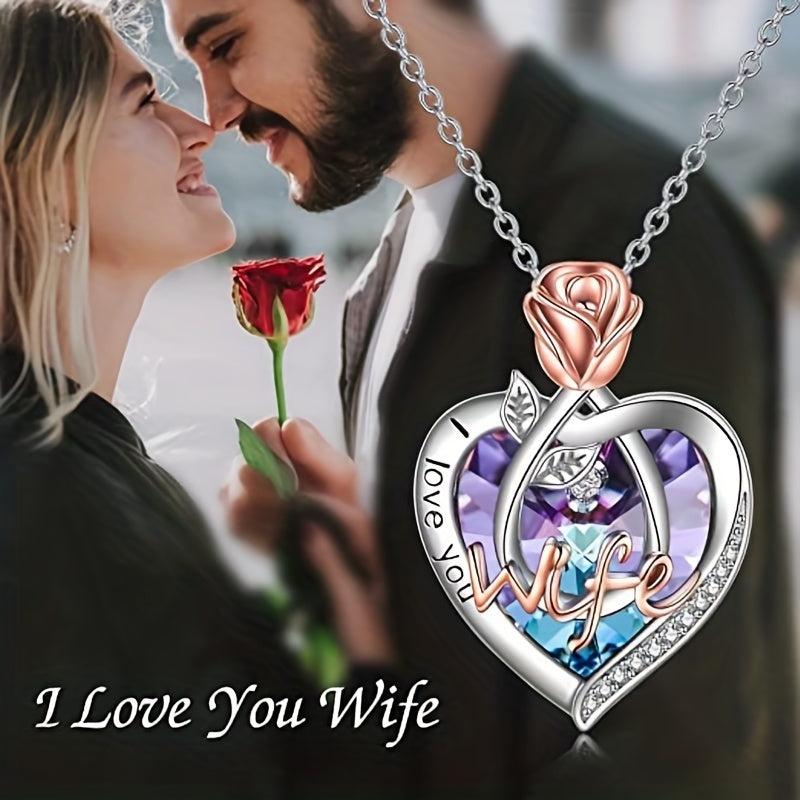 Pink Rose Pendant Necklace for Couples Anniversary Gift