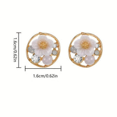Geometric Round Stud Earrings with Artificial Diamond & Faux Pearl