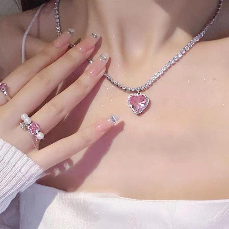 Pink Sparkling Necklace Stars Clavicle Chain Sweet Necklace