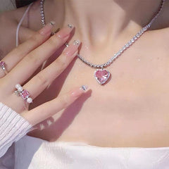Pink Sparkling Necklace Stars Clavicle Chain Sweet Necklace