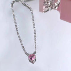 Pink Sparkling Necklace Stars Clavicle Chain Sweet Necklace