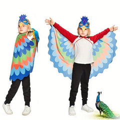 Kids Peacock Feathered Bird Wings Costume with Mask