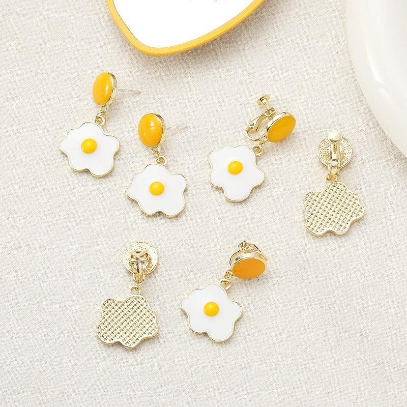 Poached Eggs Fun Stud Earrings Girl Creative Ear Clips