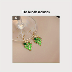 Purple & Green Grape Drop Earrings Dangle Hook Earrings Gift 1 Pair