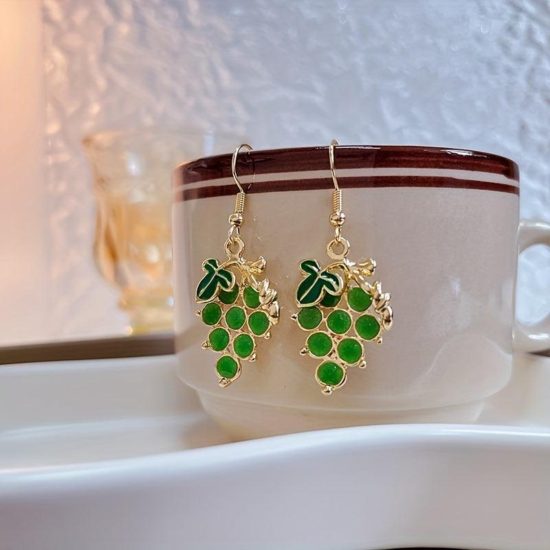 Purple & Green Grape Drop Earrings Dangle Hook Earrings Gift 1 Pair