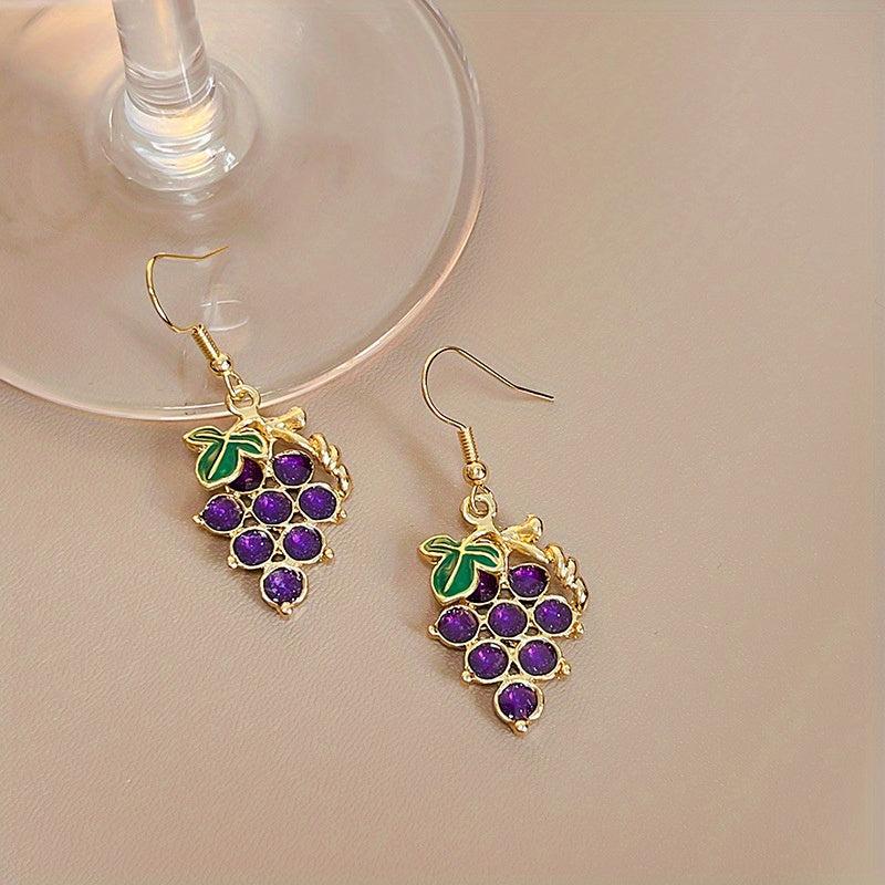 Purple & Green Grape Drop Earrings Dangle Hook Earrings Gift 1 Pair