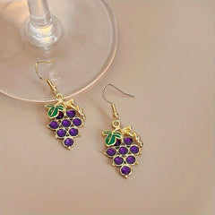 Purple & Green Grape Drop Earrings Dangle Hook Earrings Gift 1 Pair