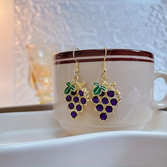 Purple & Green Grape Drop Earrings Dangle Hook Earrings Gift 1 Pair
