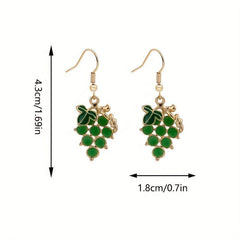Purple & Green Grape Drop Earrings Dangle Hook Earrings Gift 1 Pair
