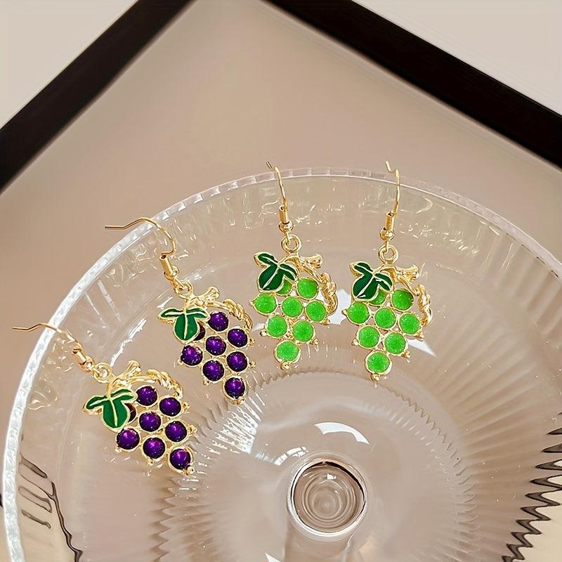 Purple & Green Grape Drop Earrings Dangle Hook Earrings Gift 1 Pair