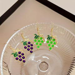 Purple & Green Grape Drop Earrings Dangle Hook Earrings Gift 1 Pair