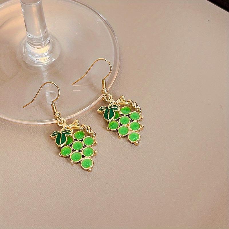 Purple & Green Grape Drop Earrings Dangle Hook Earrings Gift 1 Pair