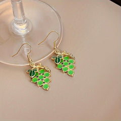Purple & Green Grape Drop Earrings Dangle Hook Earrings Gift 1 Pair