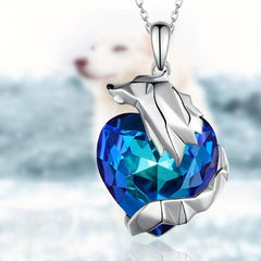 Wolf and Heart Crystal Pendant Necklace - Ideal Gift for Any Occasion