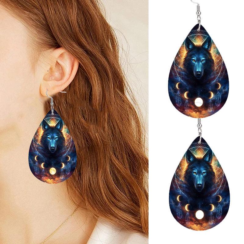 Wolf Moon Dream Catcher Teardrop Earrings
