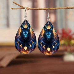 Wolf Moon Dream Catcher Teardrop Earrings