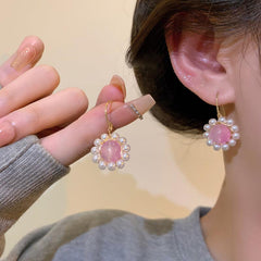 Pink Sweet Pearl Earrings Niche Lady Earrings