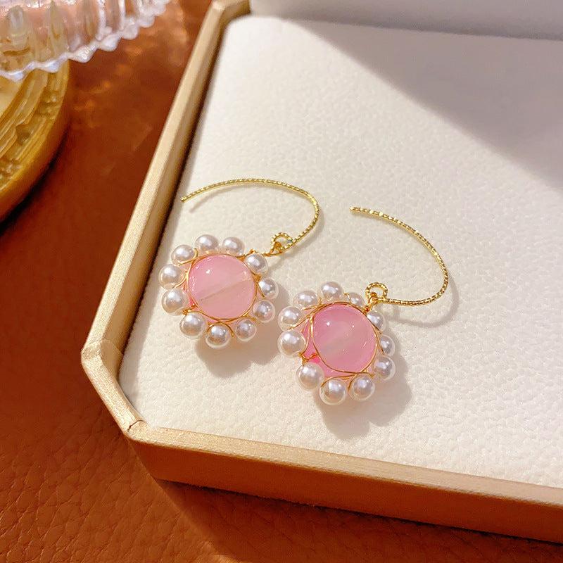 Pink Sweet Pearl Earrings Niche Lady Earrings