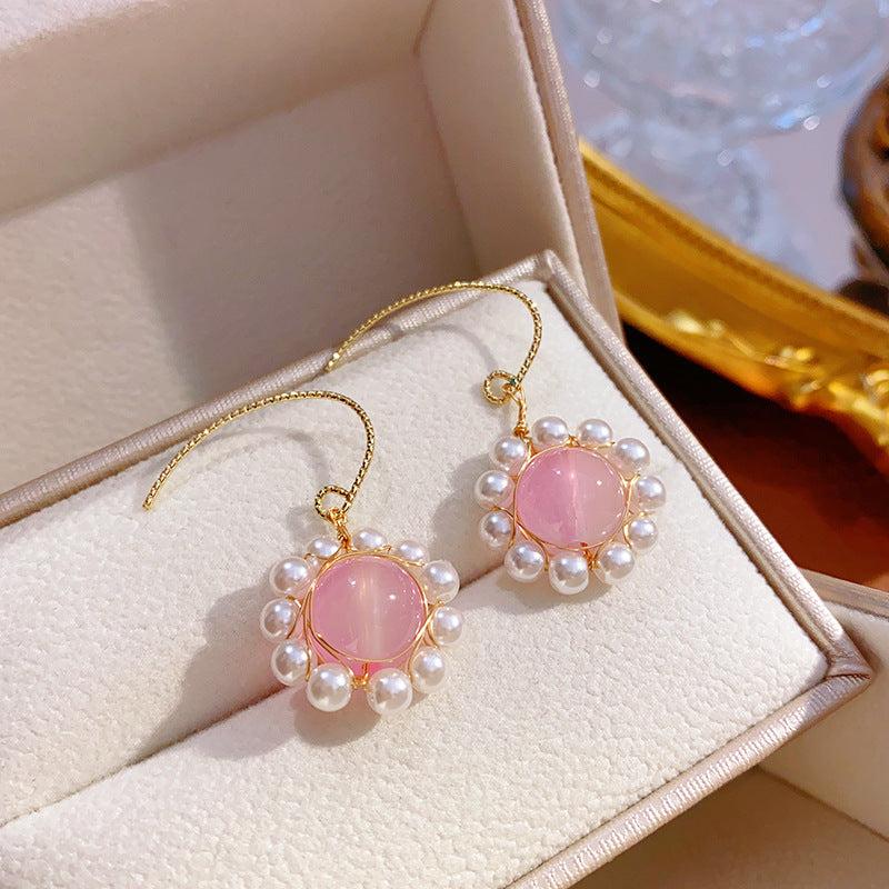 Pink Sweet Pearl Earrings Niche Lady Earrings