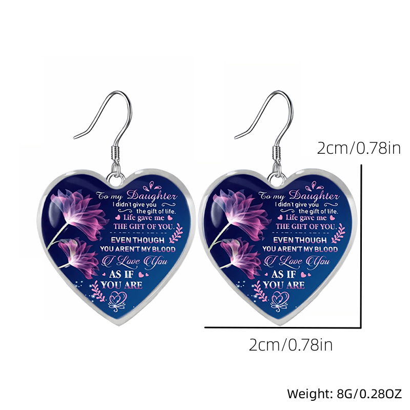 Purple Flower Heart Glass Pendant Earrings for Girls