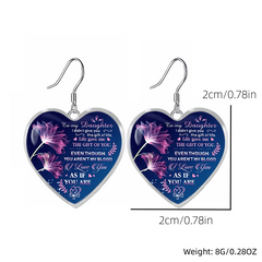 Purple Flower Heart Glass Pendant Earrings for Girls