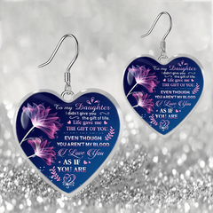 Purple Flower Heart Glass Pendant Earrings for Girls