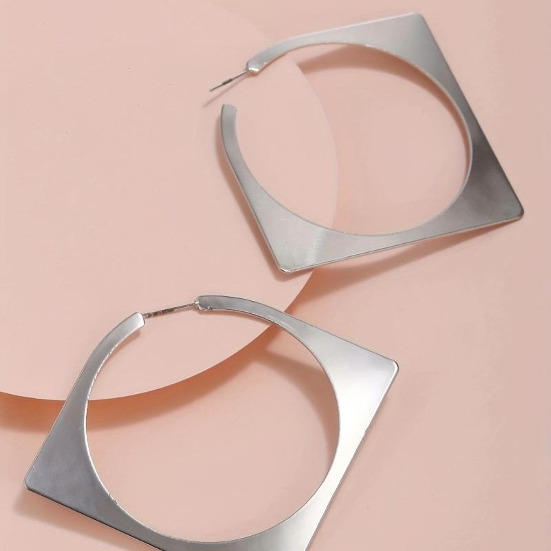 Silver Rhombus Hoop Earrings For Women