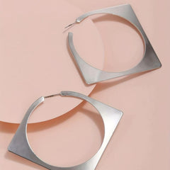 Silver Rhombus Hoop Earrings For Women