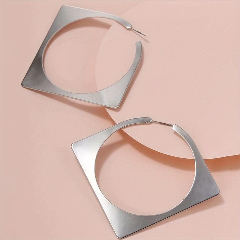 Silver Rhombus Hoop Earrings For Women