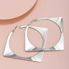Silver Rhombus Hoop Earrings For Women
