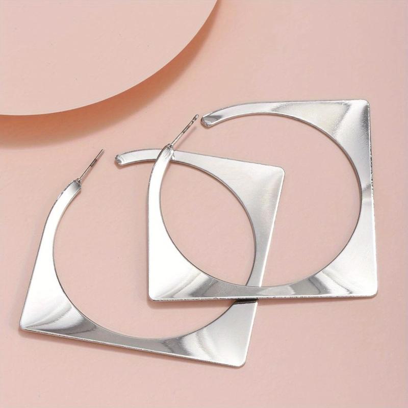Silver Rhombus Hoop Earrings For Women