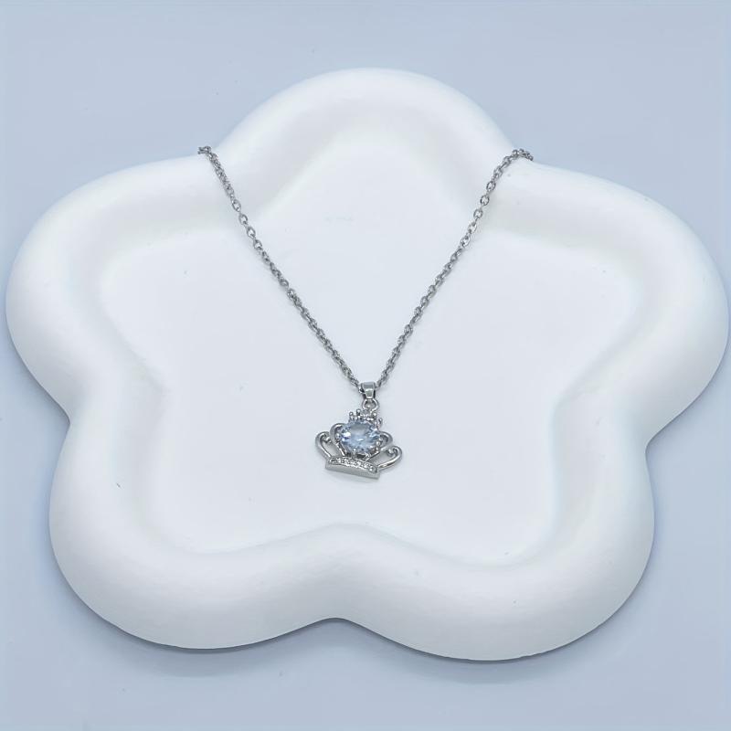 Crown Rhinestone Charm Queen Pendant Necklace Stainless Steel Chain