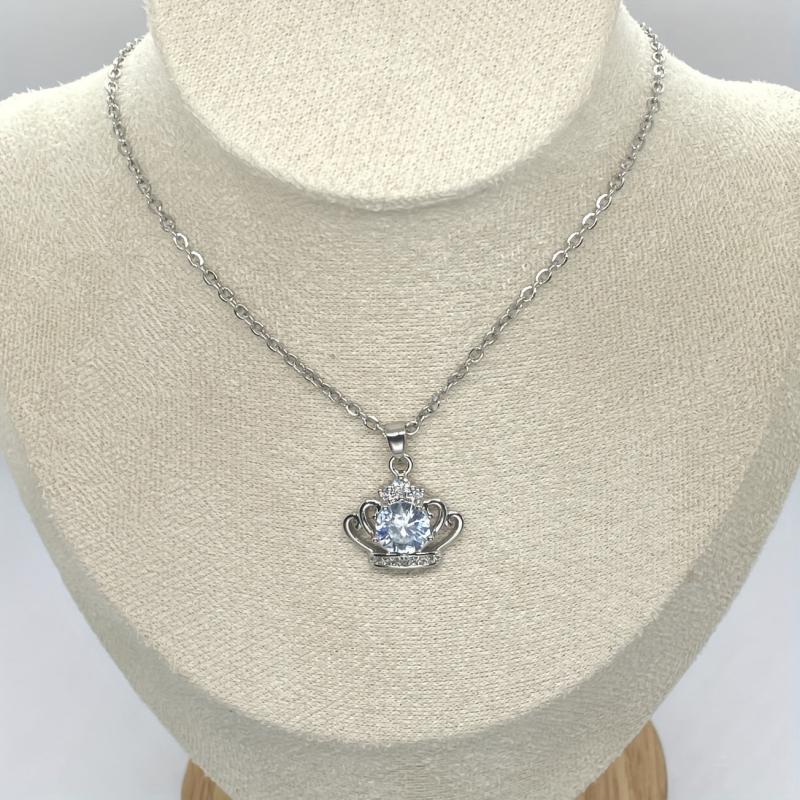 Crown Rhinestone Charm Queen Pendant Necklace Stainless Steel Chain