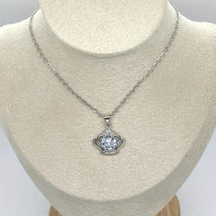 Crown Rhinestone Charm Queen Pendant Necklace Stainless Steel Chain